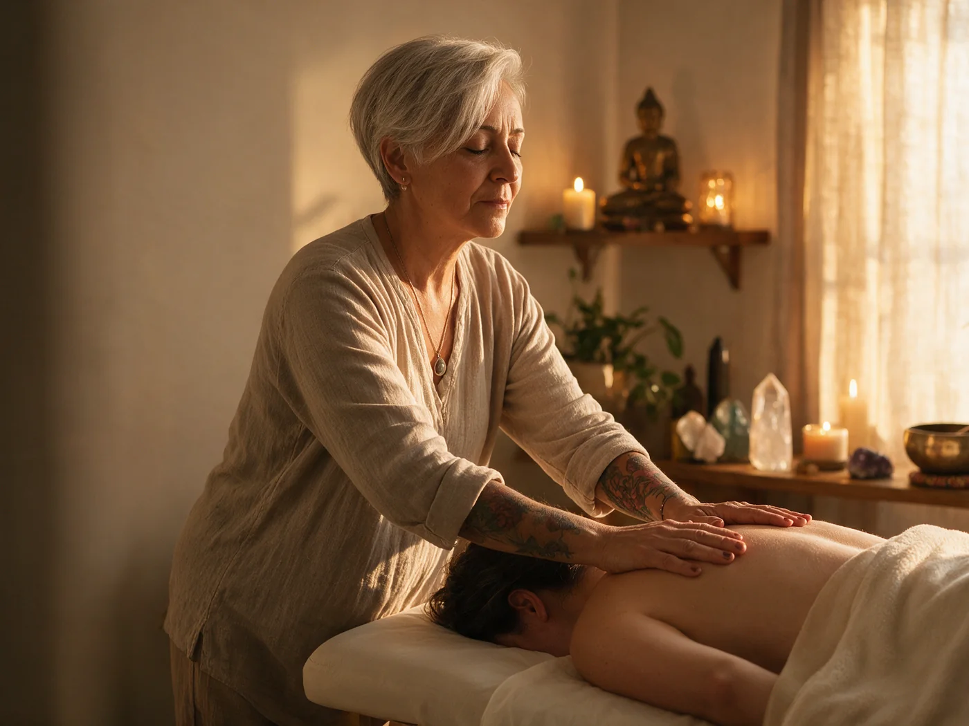 Tânia Yamaguti durante uma Massagem Mediúnica
